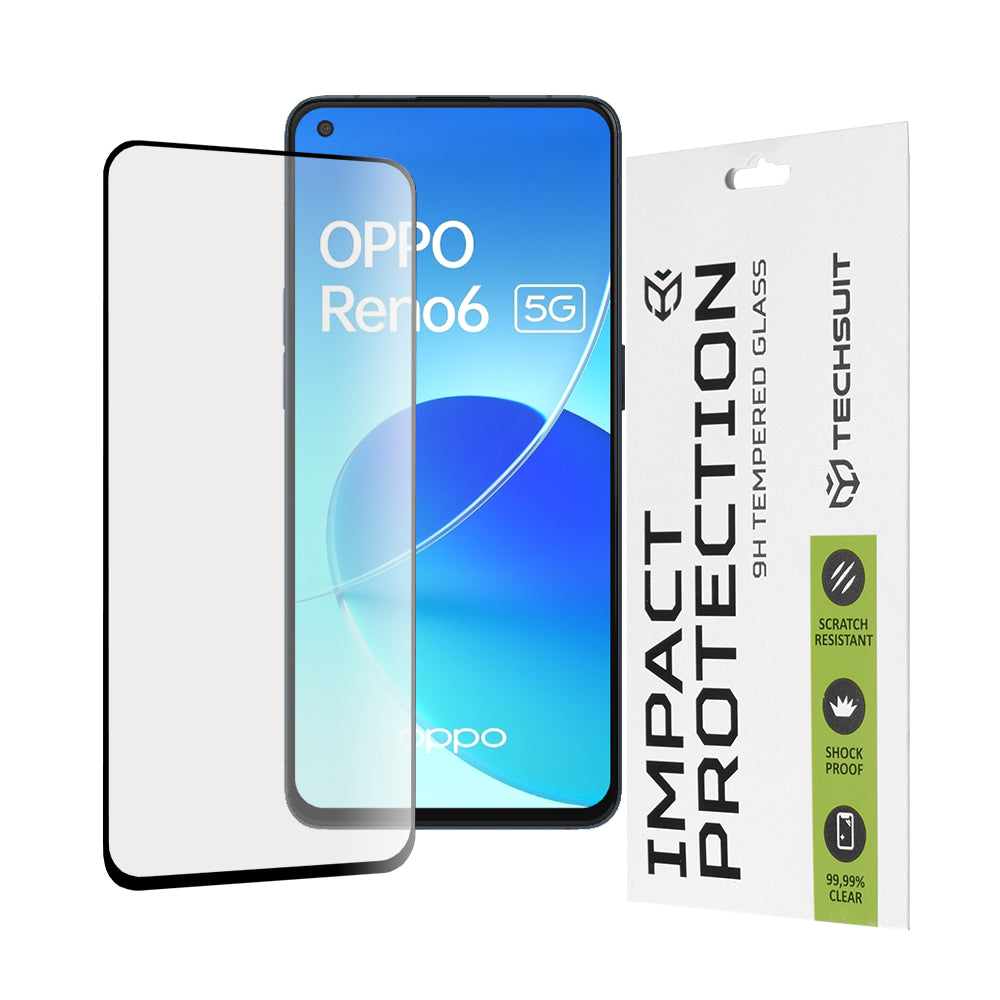Techsuit Screen Protector Film for Oppo Reno6 5G, Tempered Glass, Full Glue, 111D, Black