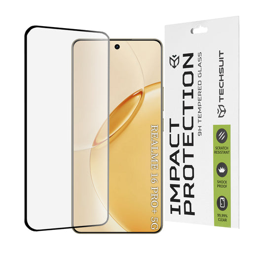 Techsuit Screen Protector for Realme 16 Pro+, Tempered Glass, Full Glue, 111D, Black