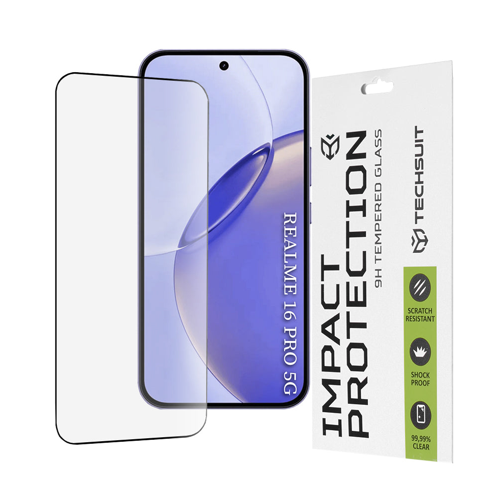 Techsuit Screen Protector for Realme 16 Pro, Tempered Glass, Full Glue, 111D, Black