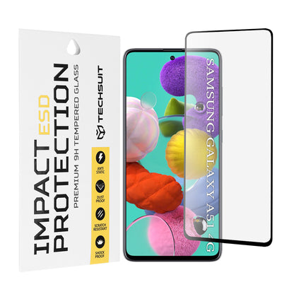 Techsuit Screen Protector Film for Samsung Galaxy A51 5G A516 / A51 A515, Tempered Glass, Full Glue, Black
