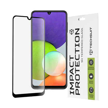 Techsuit Screen Protector Film for Samsung Galaxy M22 M225 / A22 A225, Tempered Glass, Full Glue, 111D, Black
