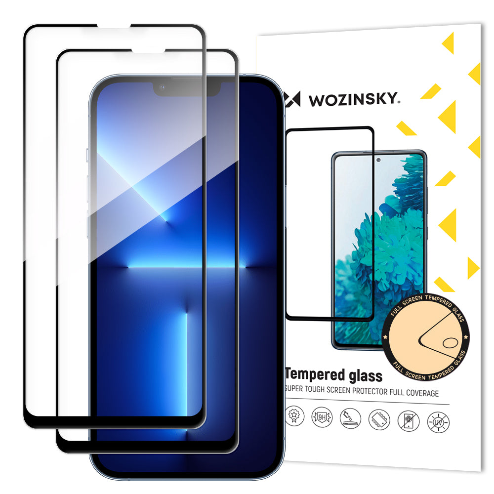 WZK Screen Protector for Apple iPhone 13 Pro Max, Shielded Glass, Full Glue, Set 2 pieces, Black