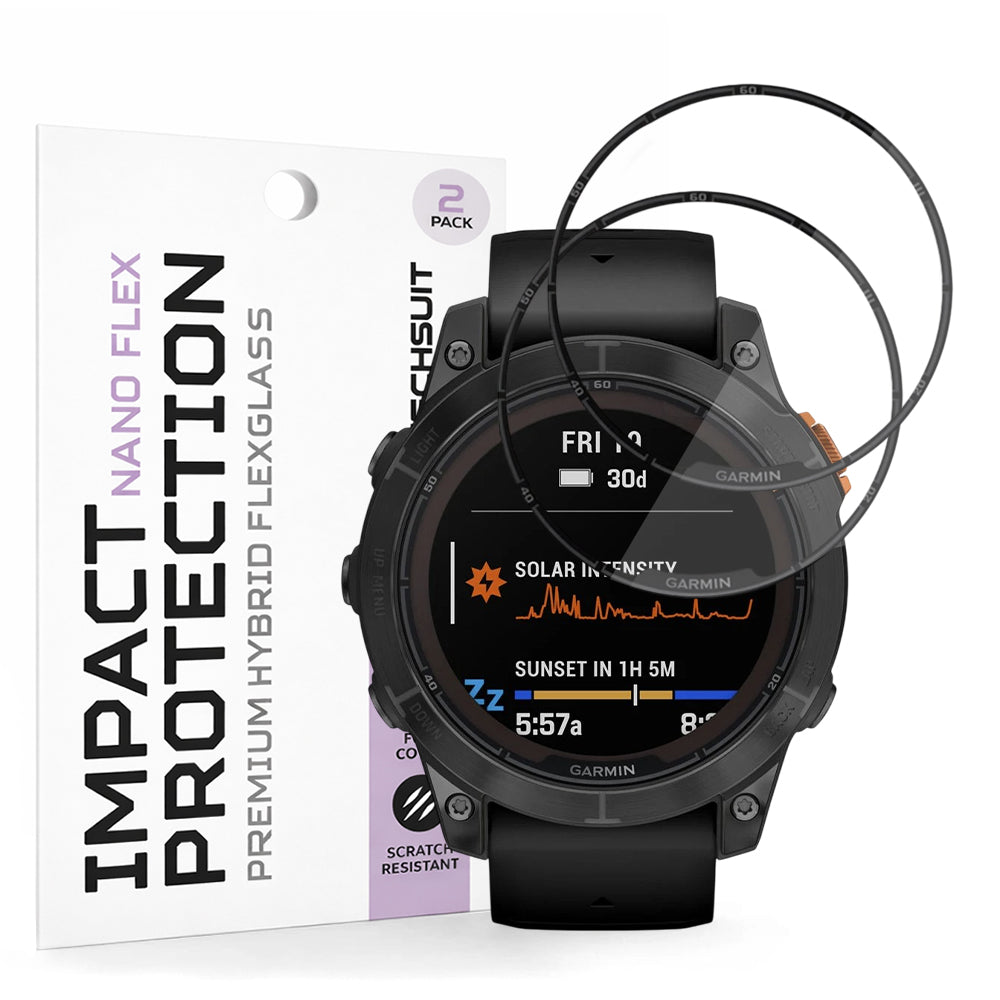 Techsuit Nano Flex Protection Film for Garmin Fenix 7 Pro Solar, Set of 2 Pieces, Plastic, Black