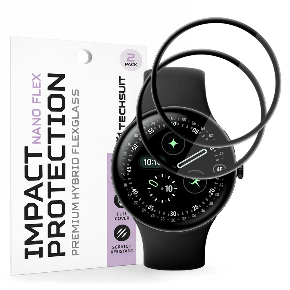 Techsuit Nano Flex Protection Film for Google Pixel Watch 4 45mm, Set of 2 pieces, Plastic, Black