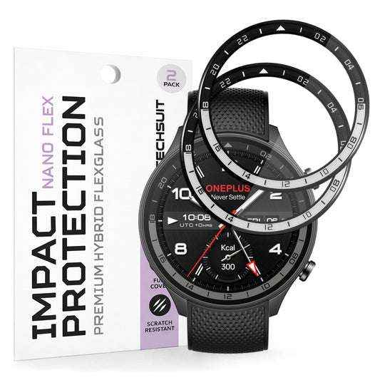 Techsuit Nano Flex Protection Film for OnePlus Watch 2R, Set of 2 Pieces, Plastic, Black