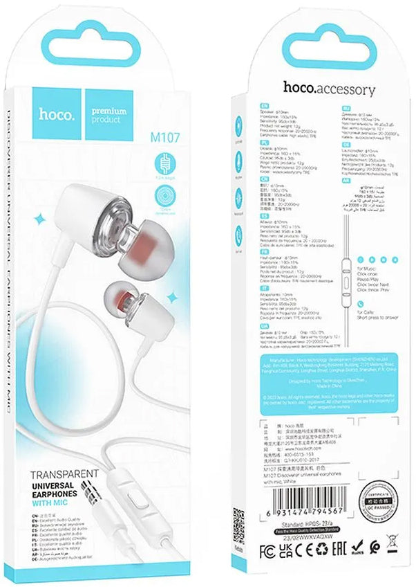 Handsfree 3.5mm HOCO M107, White