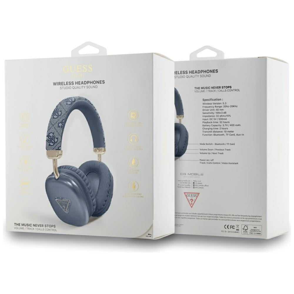 Handsfree Bluetooth Guess 4G Gold Triangle Logo, A2DP, Blue