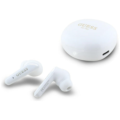 Handsfree Bluetooth Guess Flat Classic Logo Electroplated, TWS, White