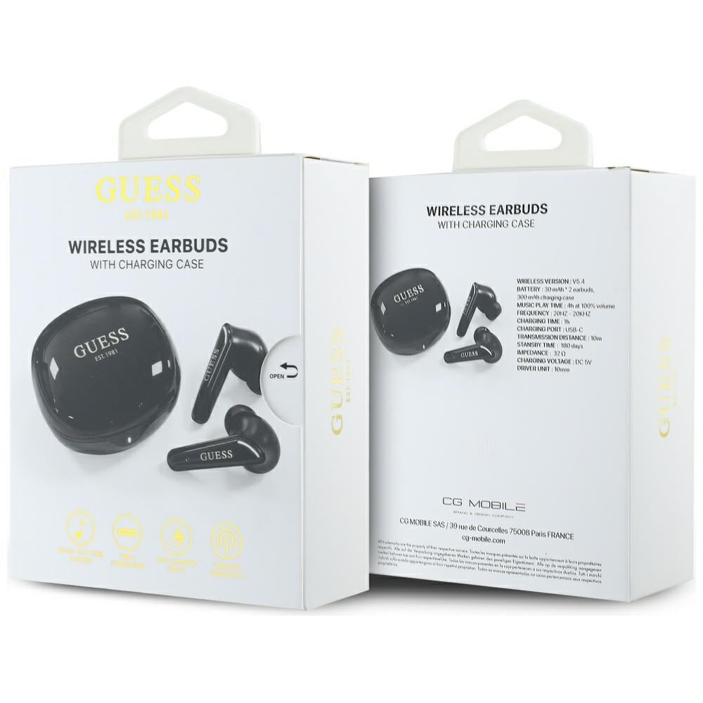 Handsfree Bluetooth Guess Flat Classic Logo Electroplated, TWS, Black