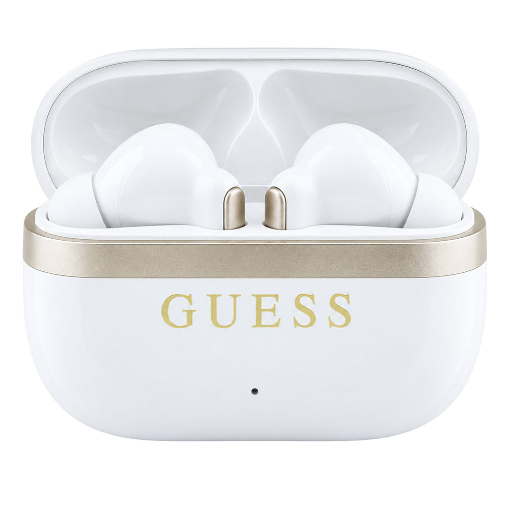 Guess Glossy Gold Line Printed Classic Logo Bluetooth Handsfree, TWS, White