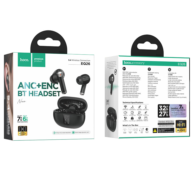 HOCO EQ26 Bluetooth Handsfree, TWS, ANC, Black