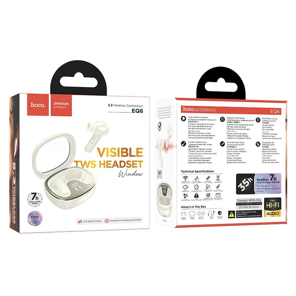 Handsfree Bluetooth HOCO Shadow EQ6, TWS, White