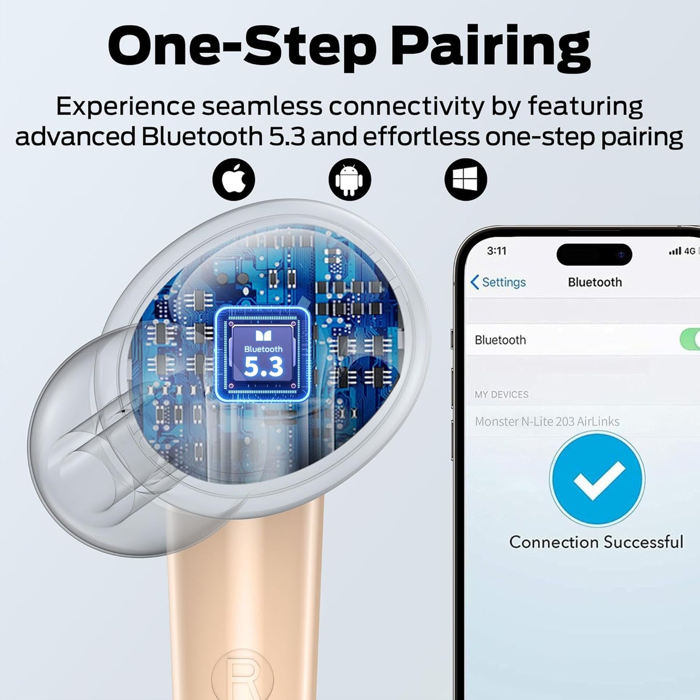 Bluetooth Handsfree Monster N-Lite 203 AirLinks, TWS, Gold
