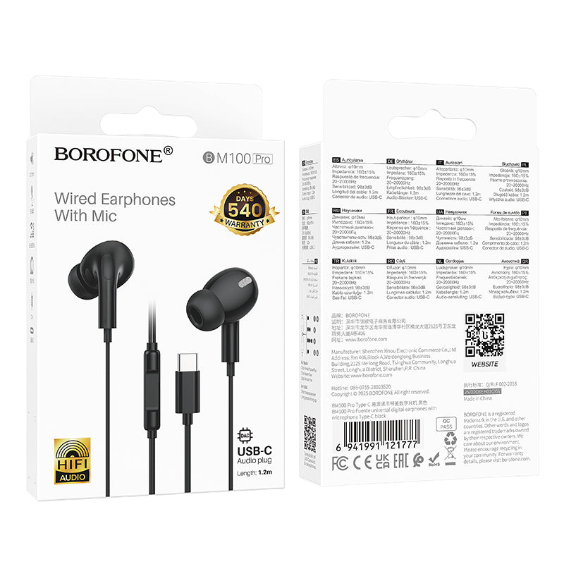 Handsfree USB-C Borofone BM100 Pro Fuente, Black