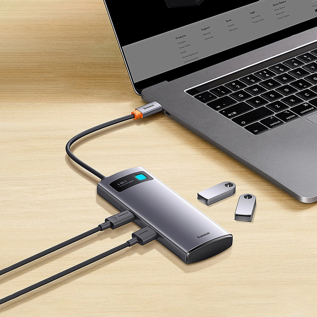 Hub USB-C Baseus Metal Gleam, 3 x USB-A - 1 x RJ45, Gri WKWG070113