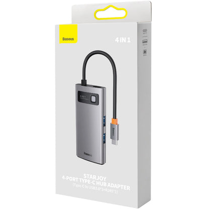 Hub USB-C Baseus Metal Gleam, 3 x USB-A - 1 x RJ45, Gri WKWG070113
