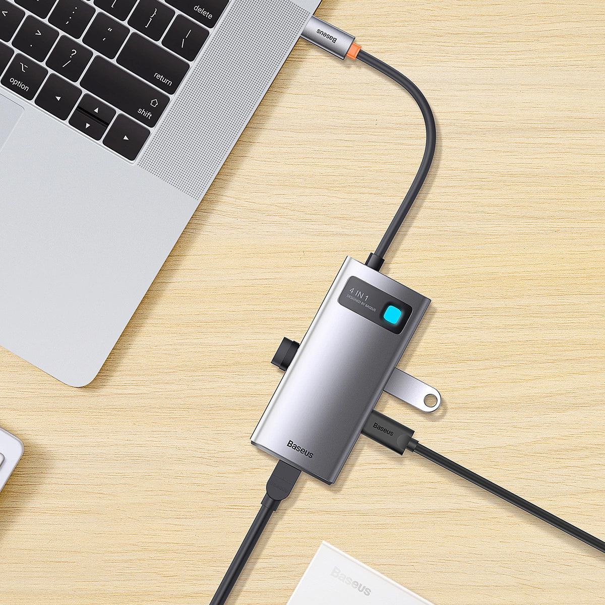 Hub USB-C Baseus Metal Gleam, 3 x USB-A - 1 x RJ45, Gri WKWG070113