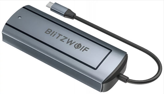 BlitzWolf BW-Neo TH13 USB-C Hub, 3 x USB-A 3.0 - 1 x USB-C - 1 x Display Port - 1 x SSD Interface, Gray