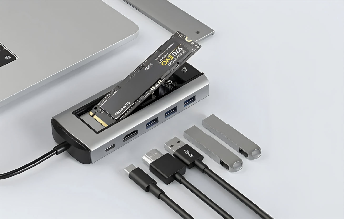 BlitzWolf BW-Neo TH13 USB-C Hub, 3 x USB-A 3.0 - 1 x USB-C - 1 x Display Port - 1 x SSD Interface, Gray