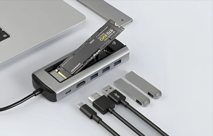 BlitzWolf BW-Neo TH13 USB-C Hub, 3 x USB-A 3.0 - 1 x USB-C - 1 x Display Port - 1 x SSD Interface, Gray