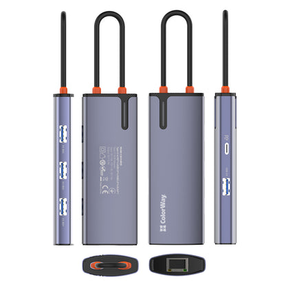 ColorWay CW-HUB03 USB-C Hub, 6in1, Silver