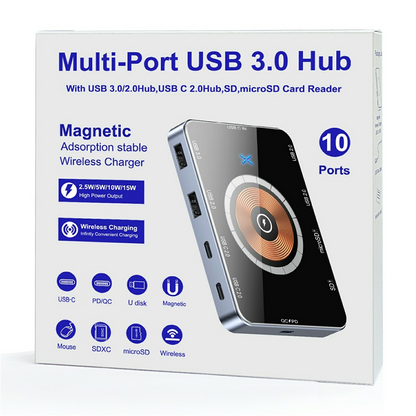 USB-C Hub with Wireless QI Charging OEM YC7209, 10in1, Gray