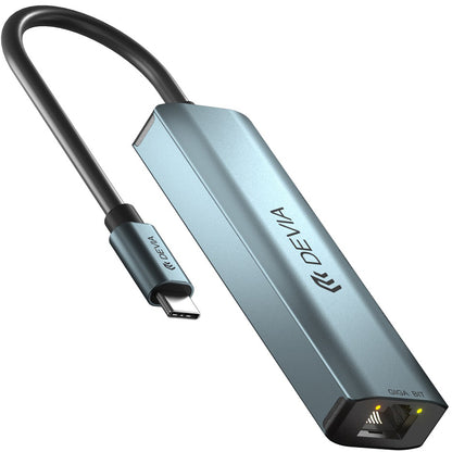 DEVIA EC621 USB-C Hub, 3 x USB-A 3.0 - 1 x RJ45, Gray