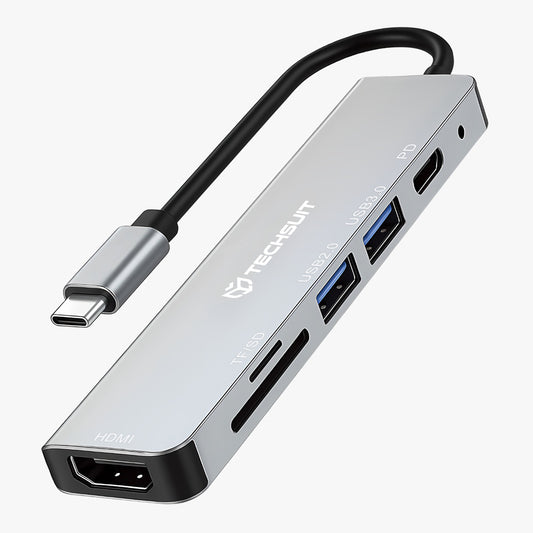 USB-C Hub Techsuit H5 TurboChargeX, 6in1, Gray