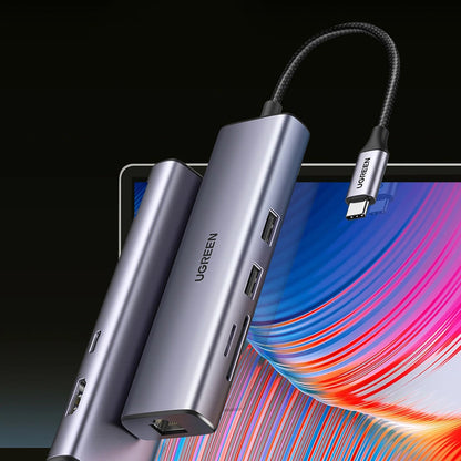 UGREEN CM512 USB-C Hub (90568), 2 x USB-A 3.0 - 1 x USB-C - 1 x HDMI - 1 x RJ45 - 1 x SD - 1 x microSD, Gray