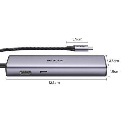 UGREEN CM512 USB-C Hub (90568), 2 x USB-A 3.0 - 1 x USB-C - 1 x HDMI - 1 x RJ45 - 1 x SD - 1 x microSD, Gray