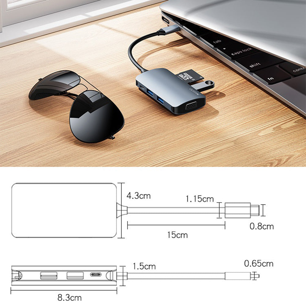 Yesido HB16 USB-C Hub, 7in1, Gray