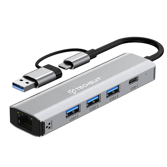 USB / USB-C Techsuit H3 BoostNetLink Hub, 5in1, Gray