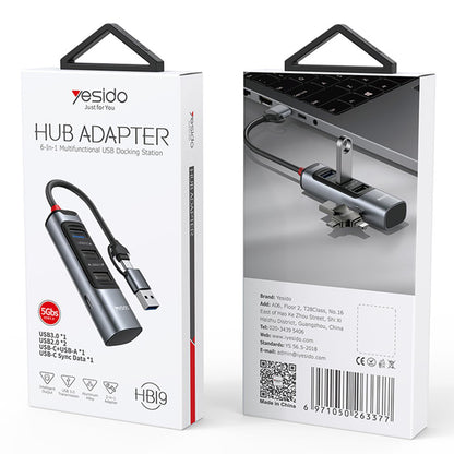 USB / USB-C Yesido HB19, 4in1, Gray