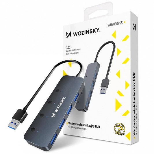 WZK WHS080YSS USB Hub, 4 x USB-A 3.0, Gray