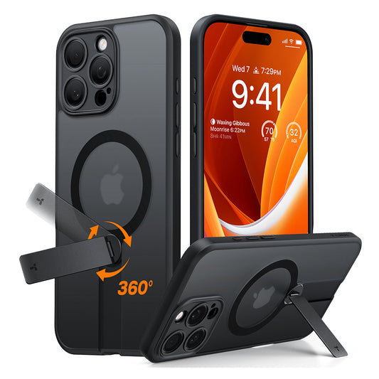 MagSafe Case for Apple iPhone 16 Pro Max, Torras, Pstand Spin, Black