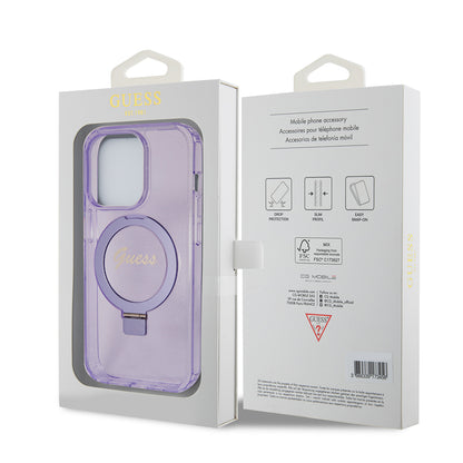 MagSafe Case for Apple iPhone 15 Pro Max, Guess, IML Ring Stand Glitter, Purple GUHMP15XHRSGSU