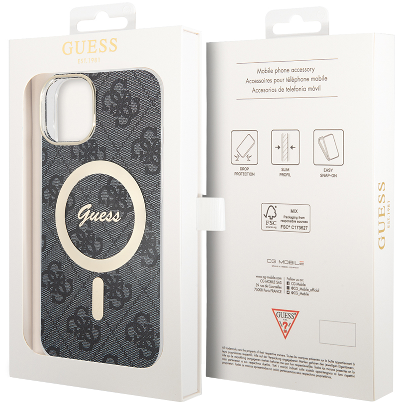 MagSafe Case for Apple iPhone 15, Guess, 4G IML, Black GUHMP15SH4STK