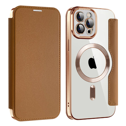 MagSafe Case for Apple iPhone 12 Pro Max, Techsuit, SmartMag Book, Brown