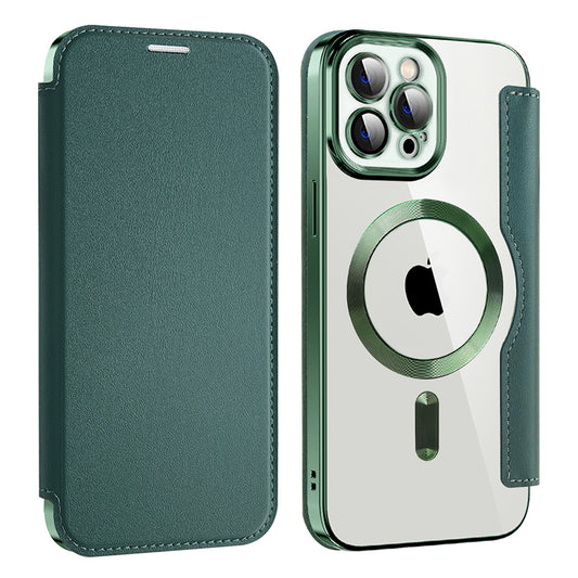MagSafe Case for Apple iPhone 12 Pro, Techsuit, SmartMag Book, Green