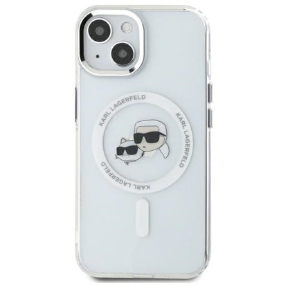 MagSafe Case for Apple iPhone 14, Karl Lagerfeld, IML Metal Karl & Choupette's Heads, White