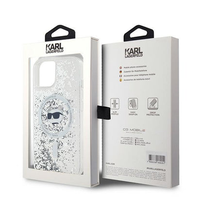 MagSafe Case for Apple iPhone 14, Karl Lagerfeld, Liquid Glitter Choupette's Head, Transparent