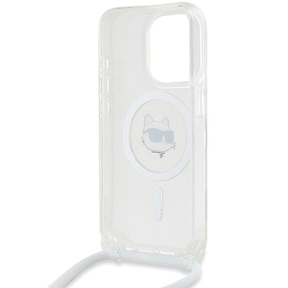 MagSafe Case for Apple iPhone 14 Pro, Karl Lagerfeld, IML Crossbody Choupette's Head with Strap, Transparent
