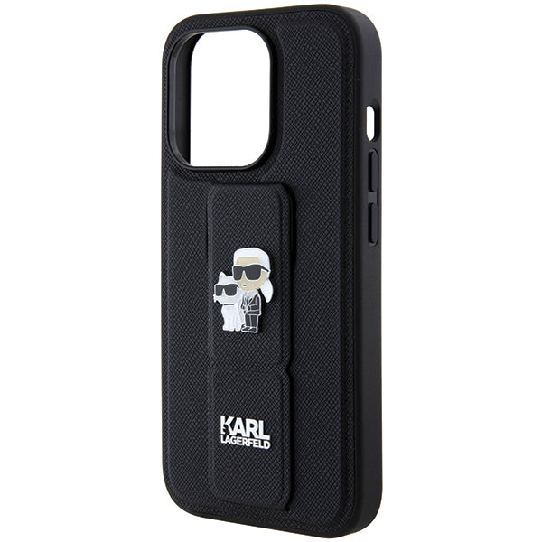 MagSafe Case for Apple iPhone 14 Pro, Karl Lagerfeld, Saffiano Gripstand Karl & Choupette, Black