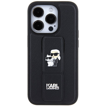 MagSafe Case for Apple iPhone 14 Pro, Karl Lagerfeld, Saffiano Gripstand Karl & Choupette, Black