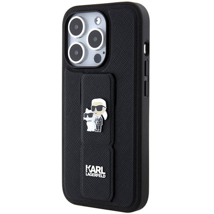 MagSafe Case for Apple iPhone 14 Pro, Karl Lagerfeld, Saffiano Gripstand Karl & Choupette, Black