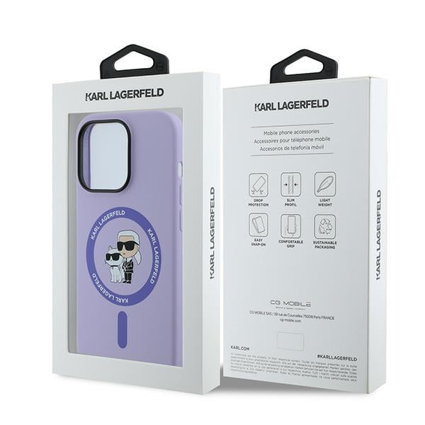 MagSafe Case for Apple iPhone 14 Pro, Karl Lagerfeld, Silicone Ring Karl & Choupette, Purple