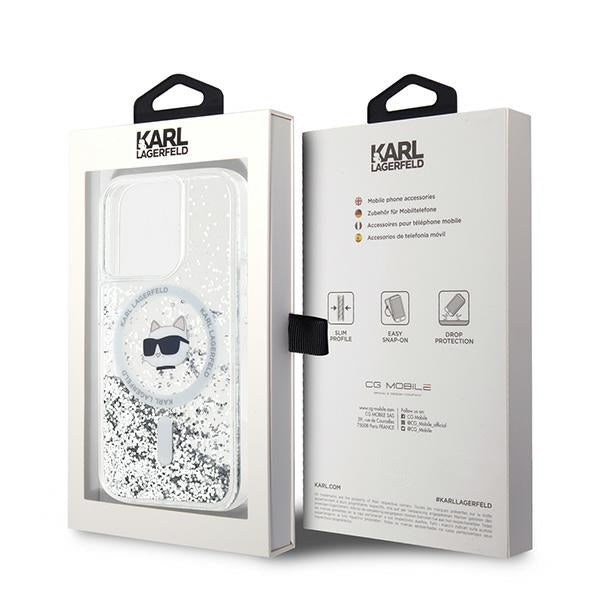MagSafe Case for Apple iPhone 14 Pro Max, Karl Lagerfeld, Liquid Glitter Choupette's Head, Transparent
