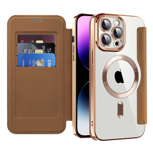 MagSafe Case for Apple iPhone 14 Pro Max, Techsuit, SmartMag Book, Brown