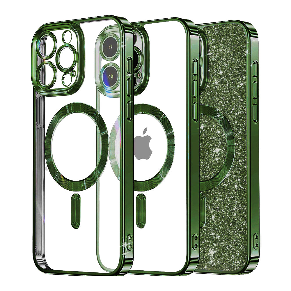 MagSafe Case for Apple iPhone 14 Pro, Techsuit, Luxury Glitter, Dark Green