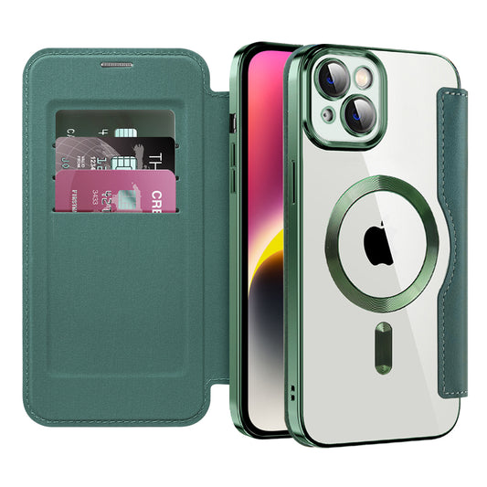 MagSafe Case for Apple iPhone 14, Techsuit, SmartMag Book, Green